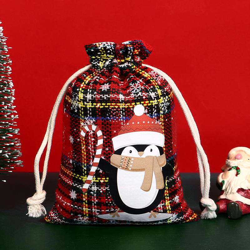 Bolsa de algodón a cuadros de Navidad con cordón Bolsa de embalaje de regalo de caramelo de Navidad Calendario de Adviento bolsa pequeña al por mayor