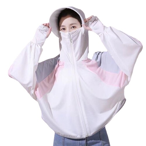 Spliced ​​sun protection clothing for women, ice silk, simple long-sleeved electric vehicle sun protection clothing, cycling sun protection, cool and anti-UV shawl