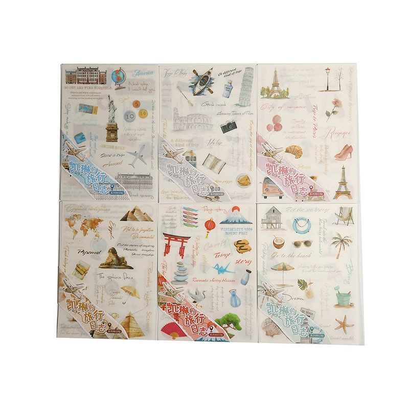 番茄酱少女 Kailin's travel diary series transfer stickers decorative stickers retro handbook material 6