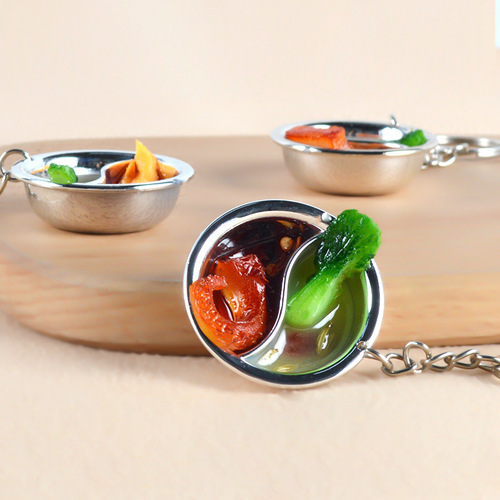 Mini simulation mandarin duck hot pot model doll house diy kitchen toy miniature food toy keychain pendant wholesale