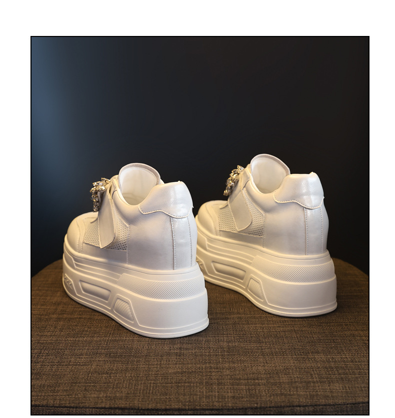 Giày sneaker nữ đế dày tăng chiều cao, mặt lưới thoáng khí, đính đá rhinestone — màu trắng chi tiết 20
