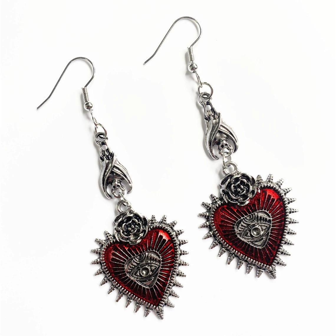 Серьги Anming Heart Gothic Punk, красная эмалированная смесь, 8.8×6.8 см