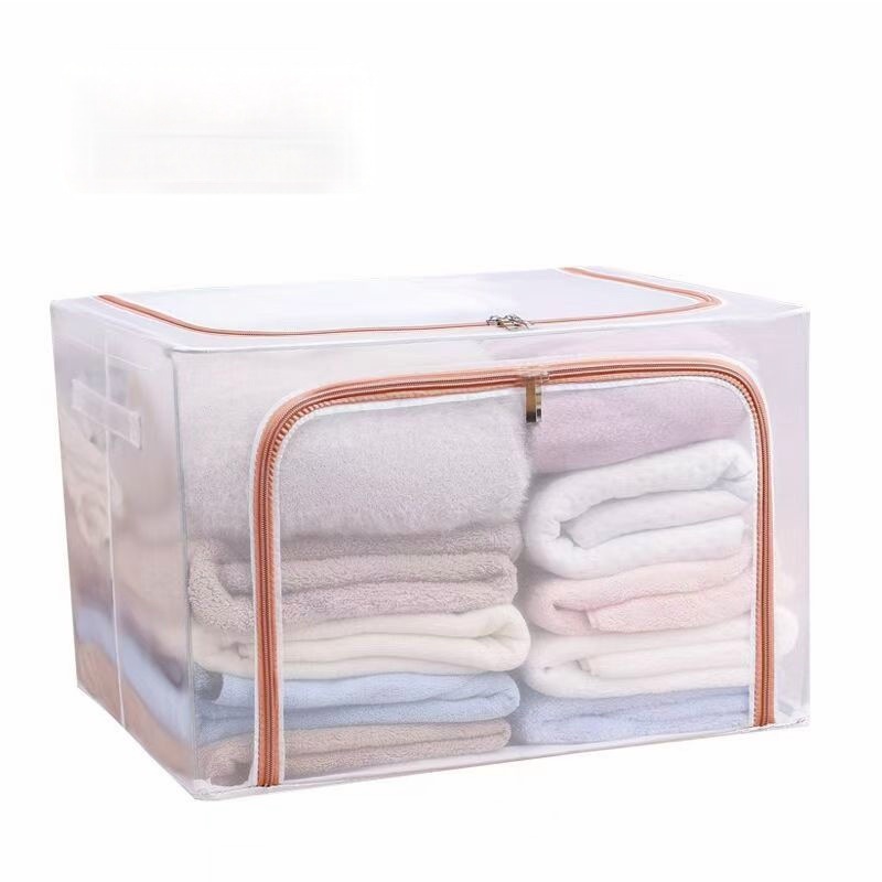 Caja de almacenamiento plegable transparente, colcha impermeable extra grande para el hogar, caja de almacenamiento de acabado, almacenamiento de marco de acero con banda plegable