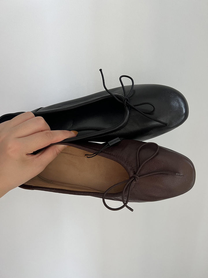 Giày búp bê nữ da bò đính nơ phong cách retro, đế bệt mũi tròn xỏ chân cổ thấp — Màu nâu (da) chi tiết 12