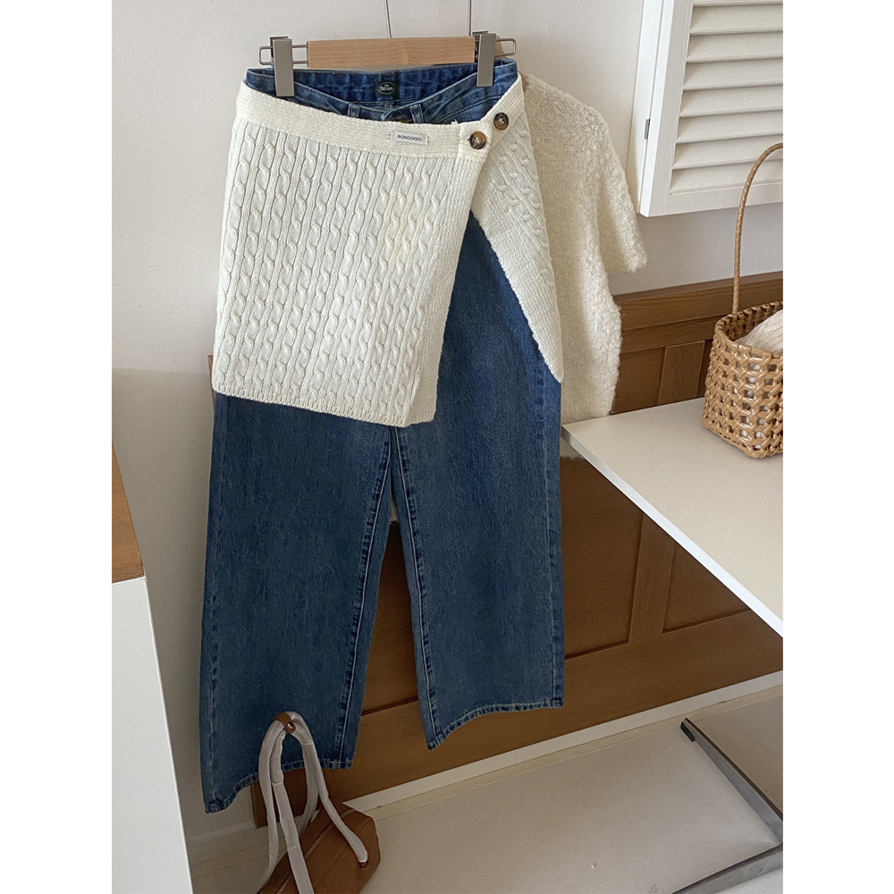 东大门代购同款针织羊毛屁帘半身绑腰间百搭时尚麻花系扣叠穿屁帘