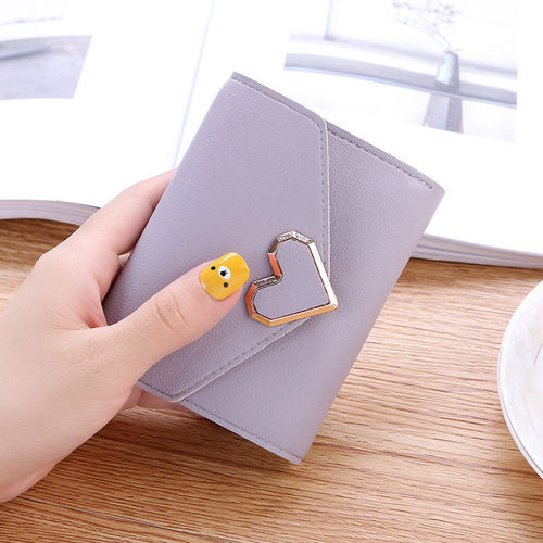 New simple wallet for female students, Korean style short cute mini coin purse, new heart-shaped buckle women's wallet