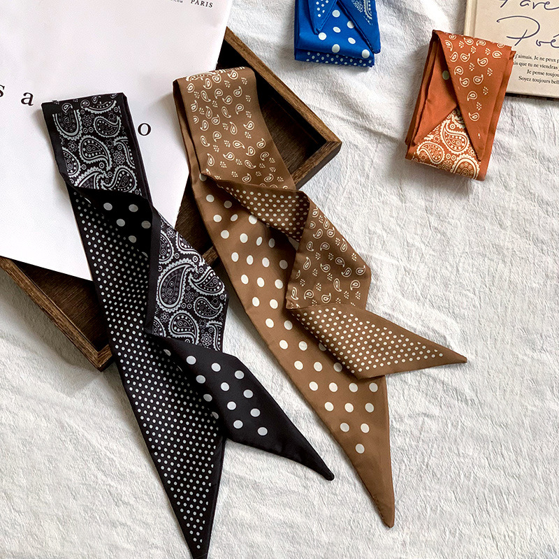 Pañuelo de seda, tira larga, sentido avanzado, verano, nuevo estilo, todo fósforo, versión coreana, bufanda de cuello, pañuelo de flores de anacardo, cinturón decorativo para el cabello