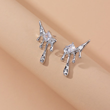 外贸厂家韩国ins潮牌设计液态流动熔岩耳钉水滴钻石耳环银针耳饰