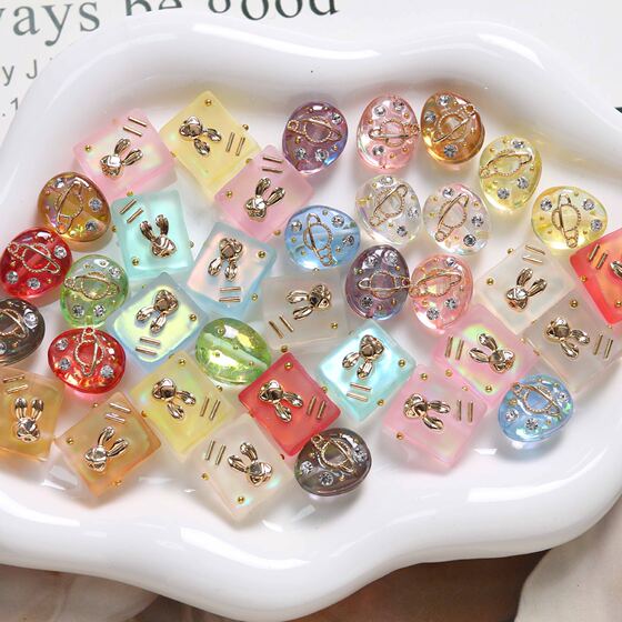 Gradient Frosted Sense Gold-inlaid Rabbit Perforated Square Resin Accessories DIY Jewelry Bracelet Women's Necklace Earrings Material