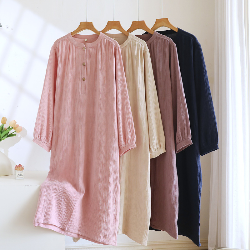 Japanese-Style Pure Cotton Gauze Nightgown Sleepwear for Women, Spring and Autumn, Full Cotton, Long-Sleeved, Loose-Fitting, Can Be Worn Outside, Thin Home Dress Japanese-Style Pure Cotton Gauze Nightgown Sleepwear for Women, Spring and Autumn, Full Cotton, Long-Sleeved, Loose-Fitting, Can Be Worn Outside, Thin Home Dress