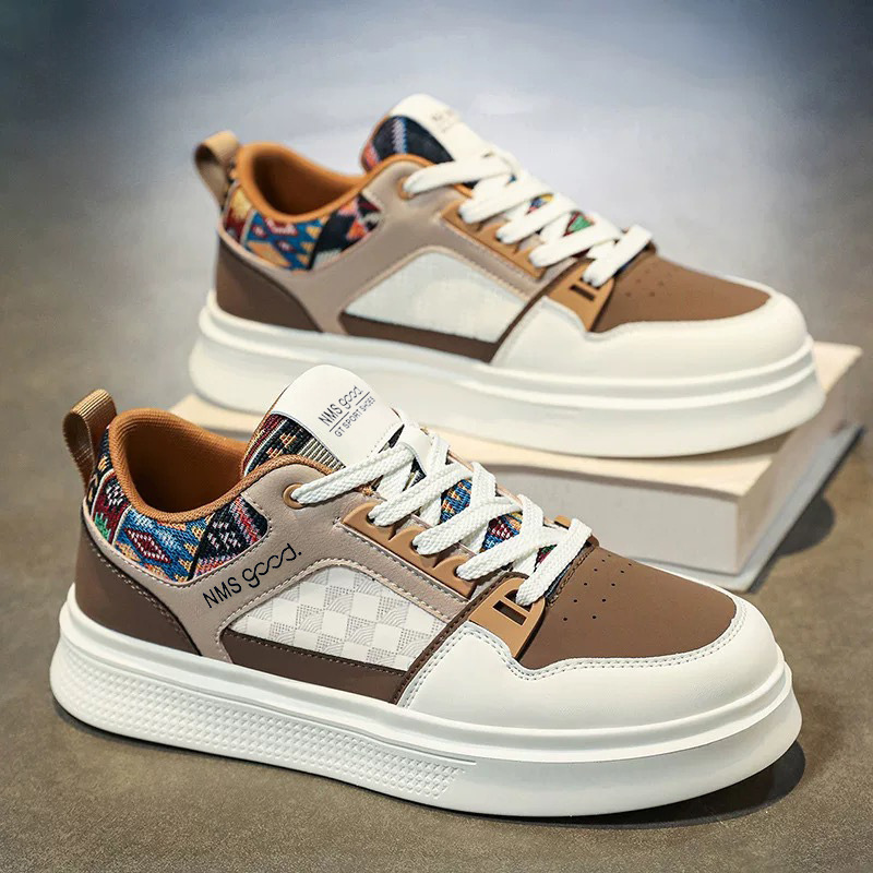 Spring 2026 Men's Breathable White Casual Sneakers, Minimalist Leather Upper Trendy Sports Shoes