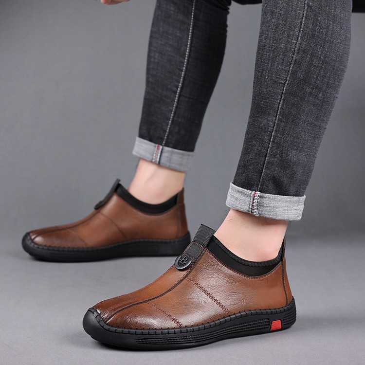Winter Fleece-Lined High-Top Cotton Soft Sole Breathable Versatile Fashionable Simple Casual Men's Leather Shoes_voghion.com