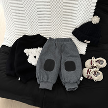 宝宝加绒百搭大pp裤秋冬季婴儿洋气贴布加厚束脚裤小童保暖哈伦裤