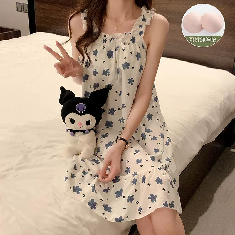 2025 новый стиль полосатый хлопчатобумажный нагрудный коврик с нагрудным ремнем ночное платье для девочек летом сладкая принцесс ветром зеленая цветочная домашняя одежда