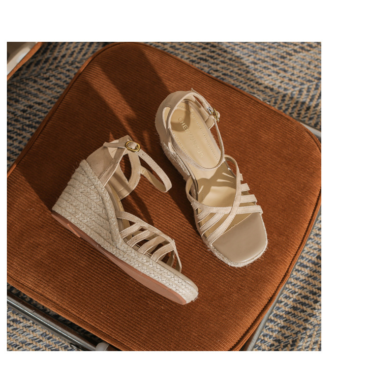Sandal cao gót nữ hở mũi đế xuồng bọc dây thừng gót 9 cm — màu đen chi tiết 20