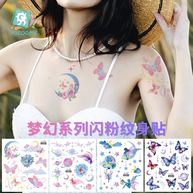 Rekalon Waterproof Cartoon Glitter Gradient Butterfly Series Tattoo Sticker Advanced Sense Dream Planet Temporary Face Sticker Cross Rekalon Waterproof Cartoon Glitter Gradient Butterfly Series Tattoo Sticker Advanced Sense Dream Planet Temporary Face Sticker Cross