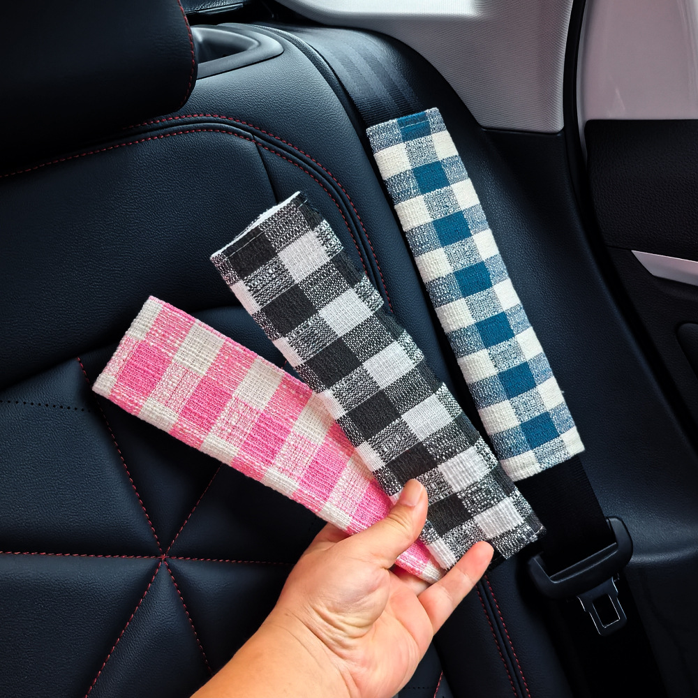 Casual Plaid Car Seat Belt Shoulder Cover Car Shoulder Cover High-End Fabric Anti-Wear Car Interior Supplies