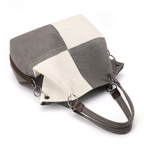 Canvas women's bag with contrasting color tote bag, fashion style handbag, shoulder bag, retro crossbody bag, women's large bag
