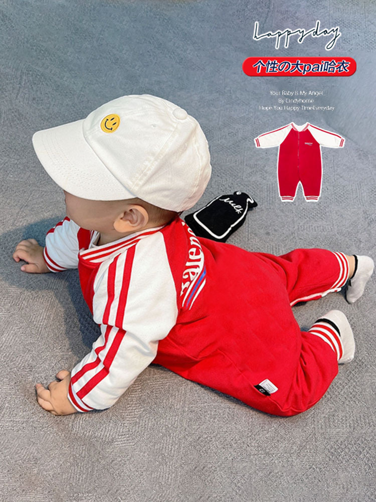 Bebé primavera y otoño puro algodón mono recién nacido Rojo Año Nuevo saludo ropa del bebé 100 días Super lindo mameluco