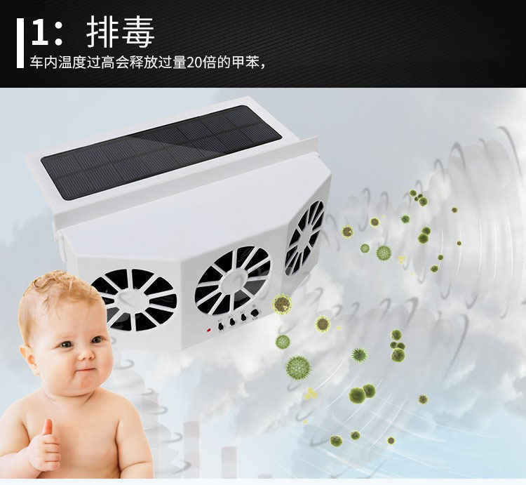 Summer Solar-Powered Three-Head Car Exhaust Fan, Car Cooling Solar Ventilation Exhaust Fan, Odor Removal Electric Fan