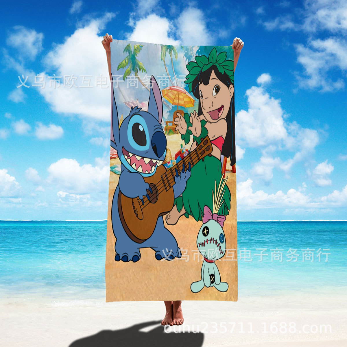 TEMU nueva toalla de playa estampada Stitch de gran tamaño toalla de baño para niños toalla de baño toalla de microfibra