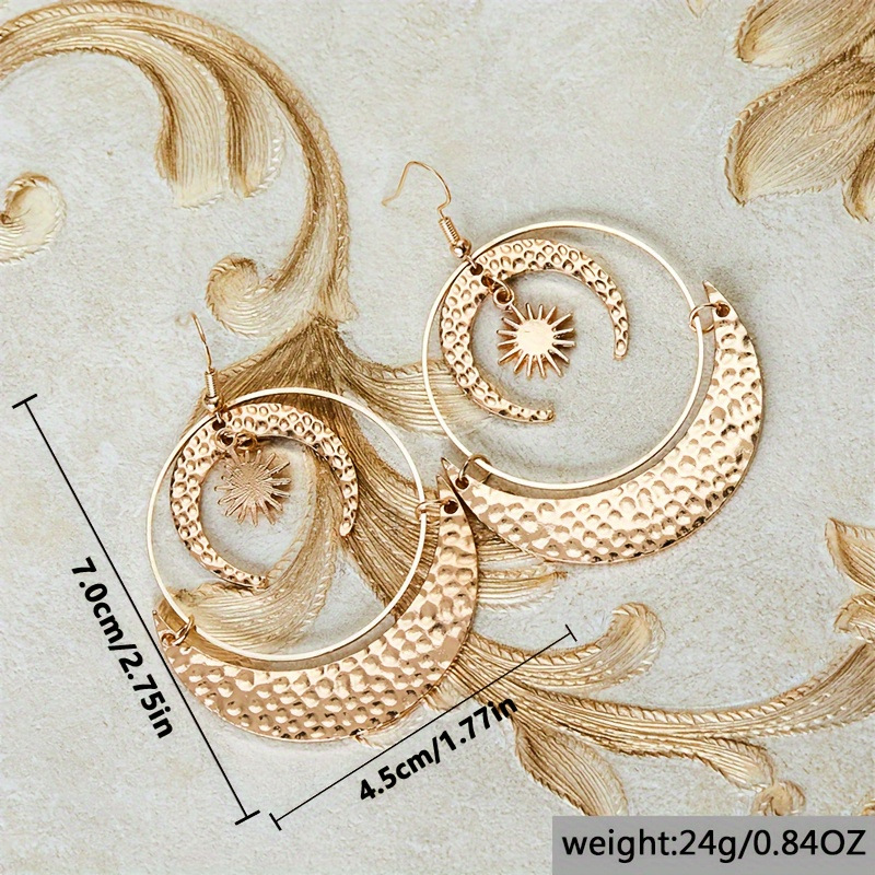 20g Weight Alloy Ear Needle Material Drop Earrings Classification 1 Pair Retro Geometric Moon Alloy Drop Earrings