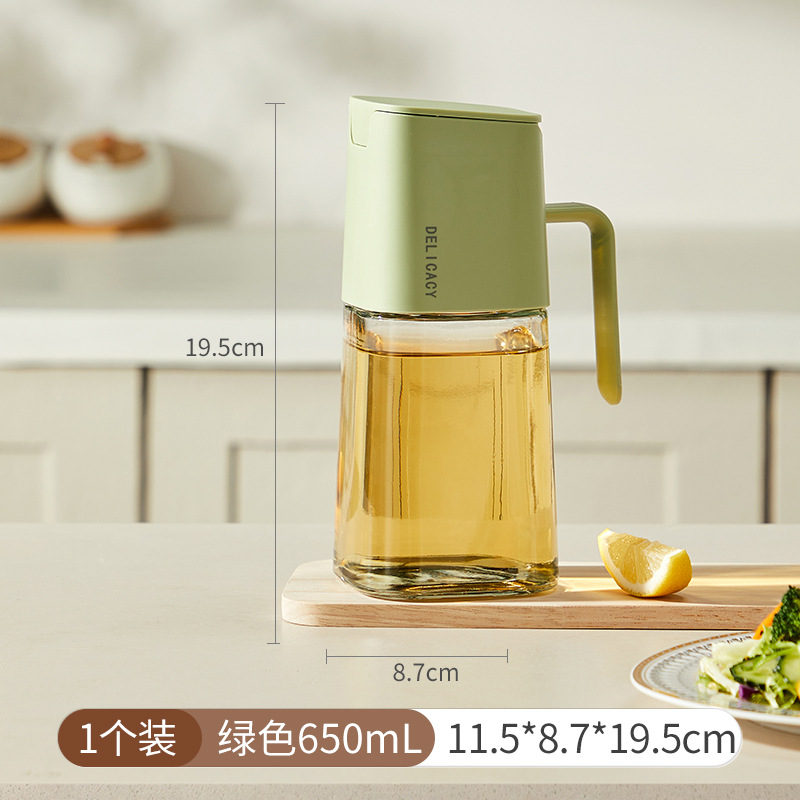 Olla de aceite de vidrio, apertura y cierre automáticos, aceite a prueba de fugas y sin colgar, olla de aceite de cocina doméstica, olla de aceite de cocina de gran capacidad, botella de aceite de aceite de sésamo de salsa de soja