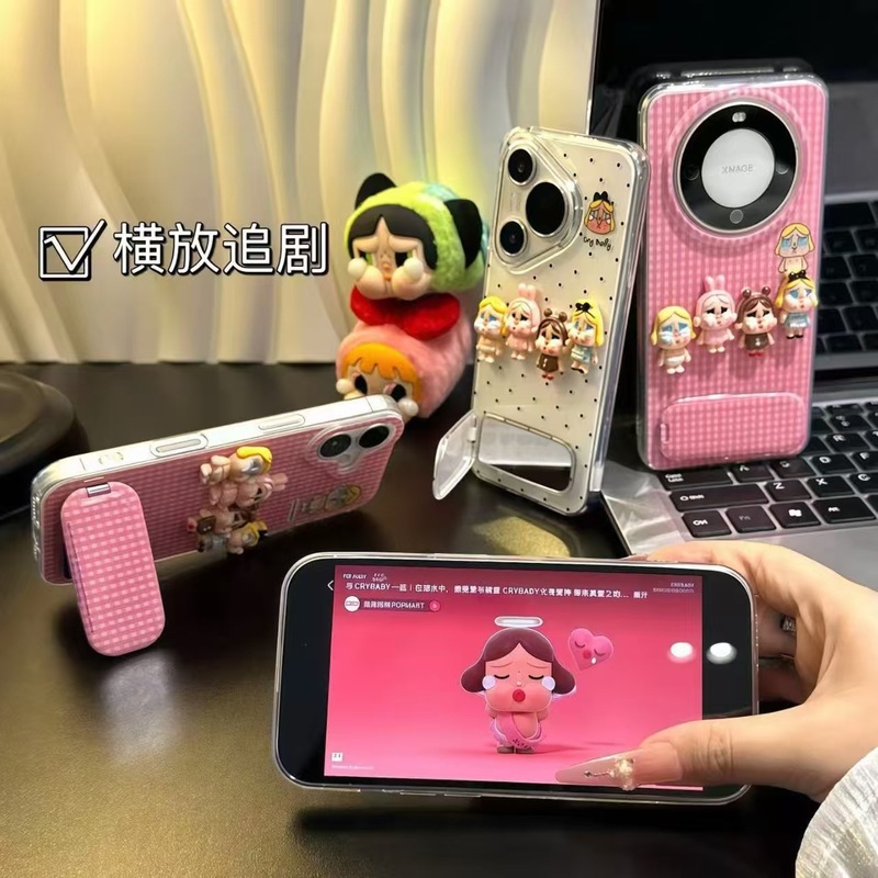 波点立体哭娃公仔适用苹果16promax手机壳华为pura70支架小米15|undefined
