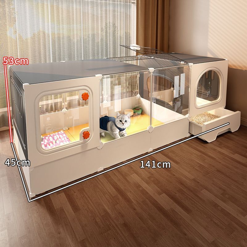 高さのある猫ヴィラ、猫トイレ、トイレ一体型、広いフリースペース、1部屋、1リビングルーム、1バスルーム、家庭用屋内猫ケージ|undefined