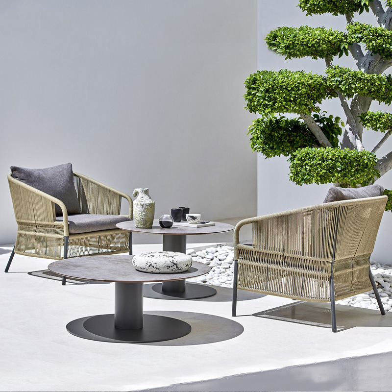 Conjunto de sofás de ratán para exteriores, muebles de jardín resistentes al agua y al sol, muebles de ocio para terraza, sofá y silla de cuerda de cáñamo tejida. image 3
