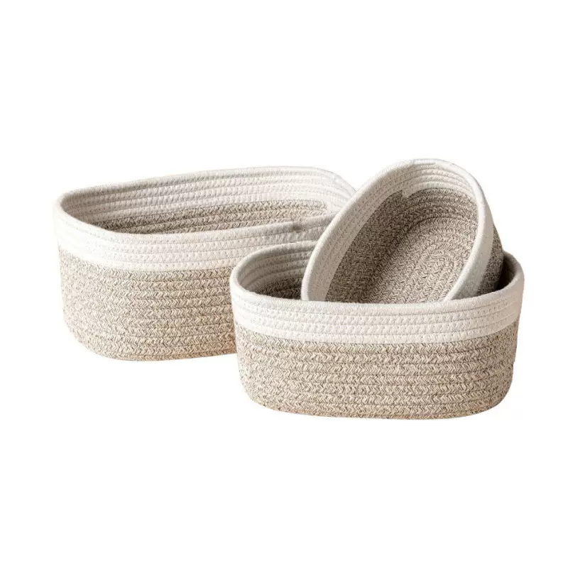 日式收纳篮棉绳仿藤编篮子编织亚麻逊家居办公室收纳筐家居储物
