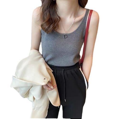 Women's Blouse: Inner Tank Top for Suit, 2024 Spring Design, Unique Ice Silk Knit, Sleeveless Top for Outerwear