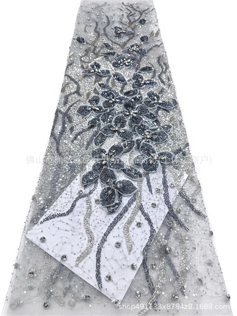 Flores tridimensionales 3D clavos de tela de malla de diamante sequinado colocación flor de cola de pez vestido vestido de brindis vestido de boda tela