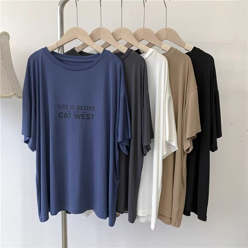 2540【40S Odel】2025 Spring Copper Ammonium Fiber Loose Medium-Length Modal Short-Sleeve T-Shirt for Women