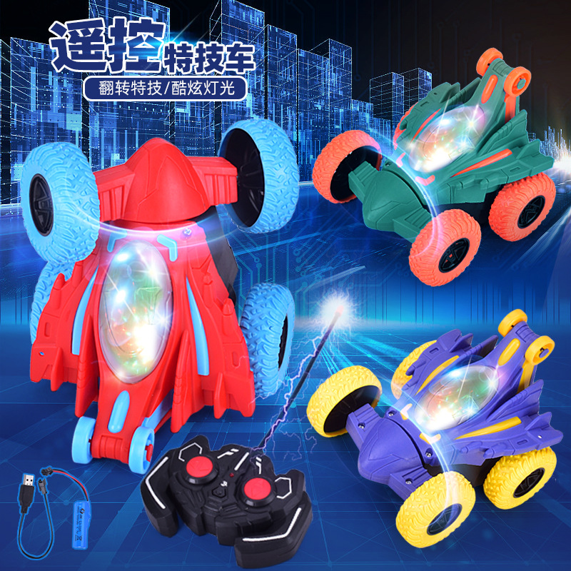 Venta caliente transfronteriza de cuatro vías de control remoto inalámbrico coche de acrobacias rodantes con luz eléctrica volquete coche niño coche de juguete de control remoto