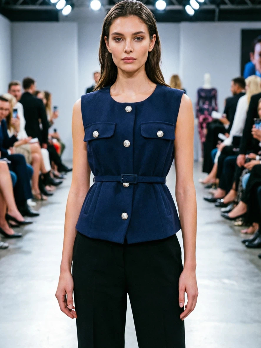 Europa y los Estados Unidos Amazon nueva ropa de mujer transfronteriza temperamento elegante cinturón de moda sin mangas abrigo de estilo casual chaleco de mujer image 4