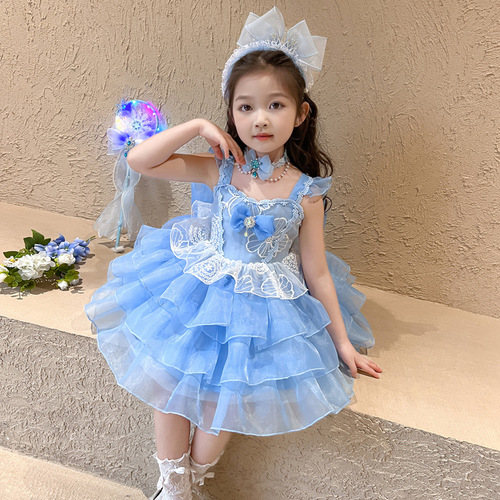 Lolita Tank Top Dress for Girls - Summer 2025 Princess Puff Dress Children's Birthday Formal Dress for Little Girls