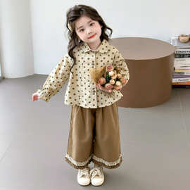 女小童洋气套装春秋款2025新款宝宝波点衬衫秋装小女孩网红两件套