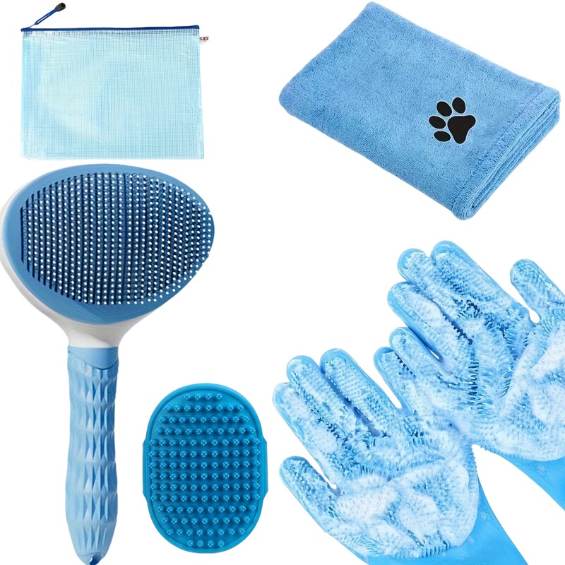 6-piece set dog grooming suit bath towel towel & washing gloves shiny fur dog grooming supplies
