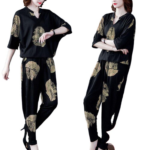 Summer Mother's Set for Middle-Aged Women, Large Size, Harem Style, Casual Fashion, Short Sleeve, Two-Piece Athletic Wear for Women