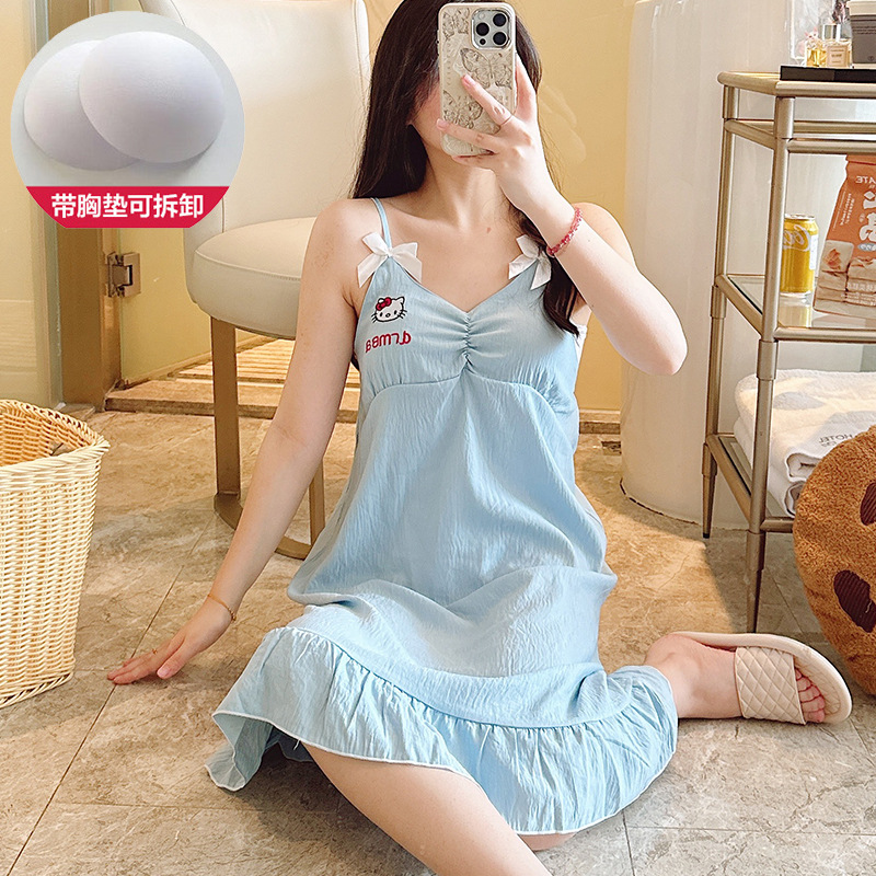 Pijama de cabina de verano nuevo con cojín de pecho de algodón dulce lindo simple pijama casero vestido al por mayor comercio exterior