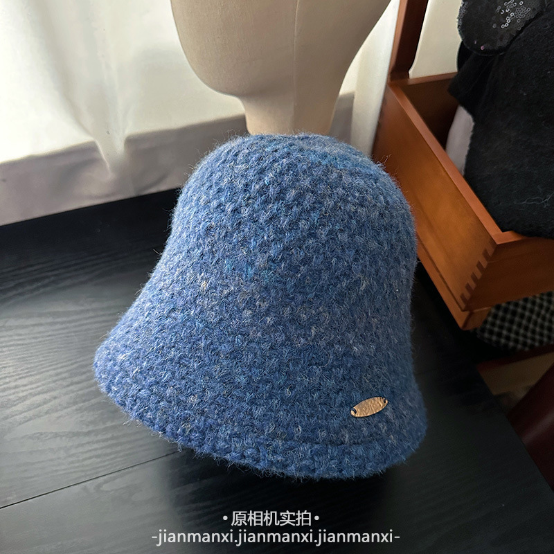 韩版混色针织水桶帽子女冬季复古遮脸显脸小毛线复古保暖渔夫帽潮|undefined