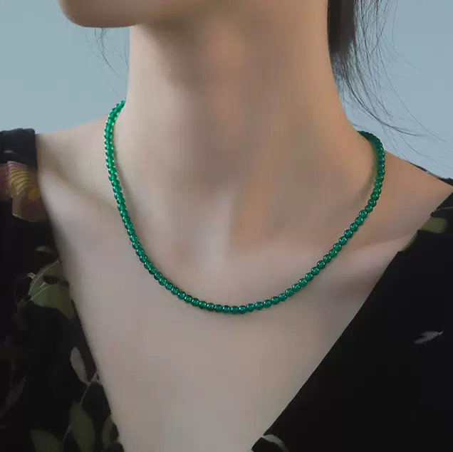 工厂店绿玛瑙项链配饰女款2025新款国风新中式风显白玉髓可代发