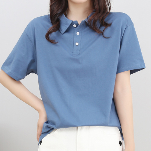 Women's Summer 2025 Workwear Loose Cotton Plain Color Elegant Commuting Polo Shirt T-Shirt with Collar