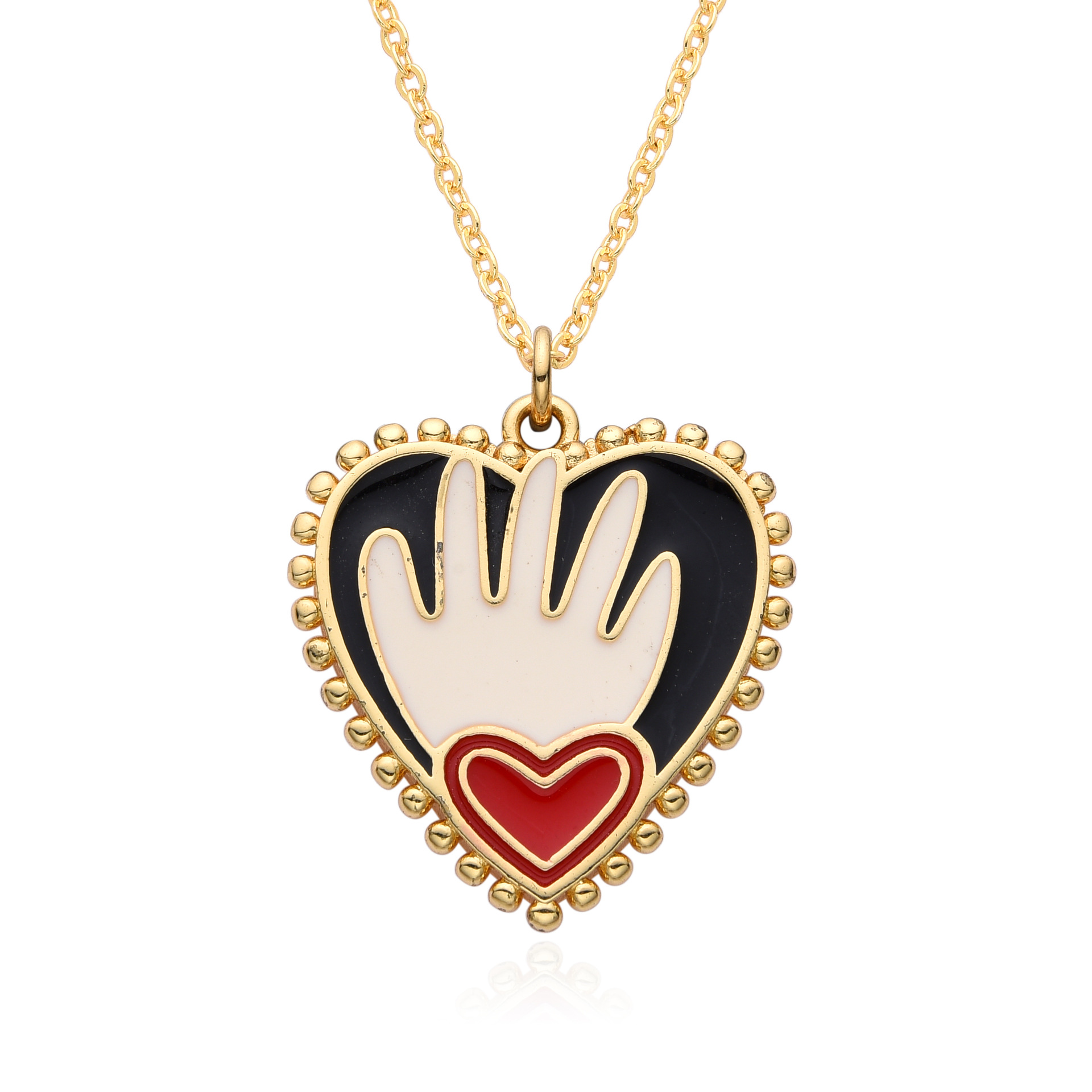 cable chain Chain Type 1 Piece Quantity Copper Enamel Inlay Heart Shape Eye Zircon Pendant Necklace