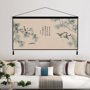 New Chinese Style Hanging Cloth Background Cloth Bedroom Study Bamboo Hanging Painting Fabric Tapestry Living Room Sofa Background Wall Decoration