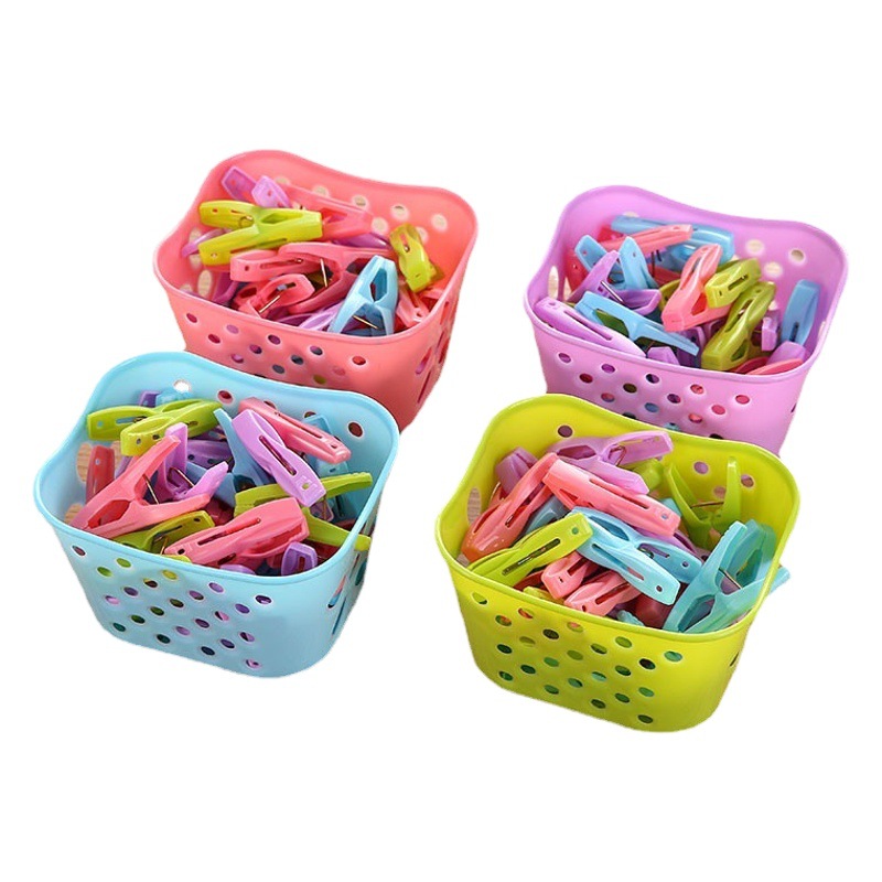 Pinzas para la ropa, 30 piezas, con cesta pequeña, pinzas pequeñas para ropa interior, pinzas para calcetines, pinzas de plástico resistentes al viento para balcón.