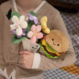 英国jellycat手捧花毕业爆款汉堡毛绒玩偶创意情侣求婚女摆件批