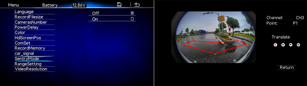 Universal car dash cam with 360-degree panoramic view, sentinel mode, BSD blind spot monitoring, AI recognition, and GPS