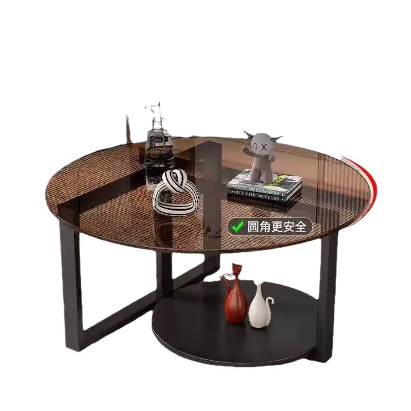 Mesa de té de vidrio minimalista italiana, sala de estar doméstica, mesa de té de red creativa moderna y simple.